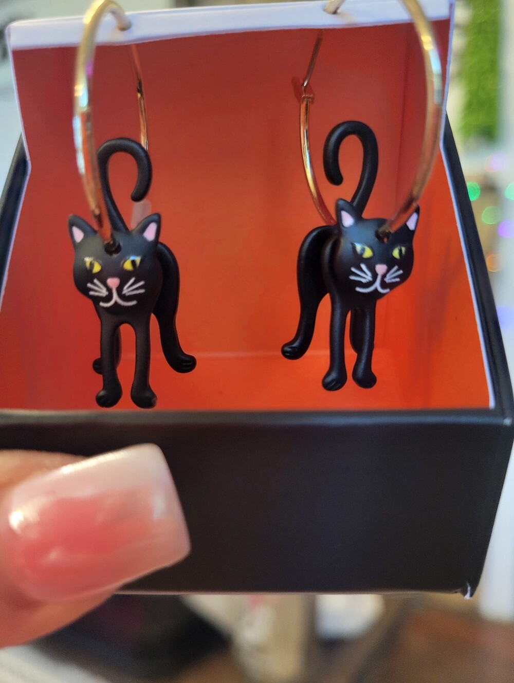 Black Cat Hoop Earrings - Adorable Cat Dangle Earrings